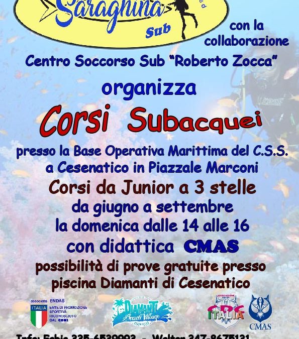 Corsi Sub 2019 in collaborazione con il Saraghina Sub